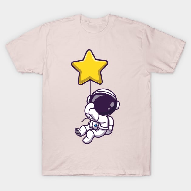 Astronaut Floating with Star Balloon Cartoon T-Shirt by Catalyst Labs